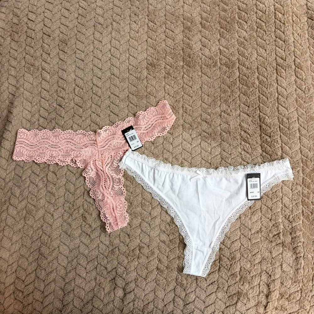 Frederick's of Hollywood Thong Panties 1X NWT Lace Cotton Blend Bundle Plus Size